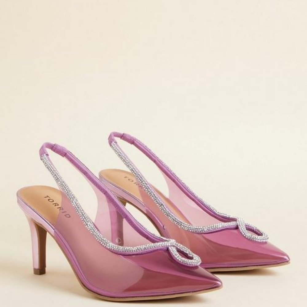 NWT Torrid Pink Pointed Toe Rhinestone Embellished Slingback Pumps Size 9WW